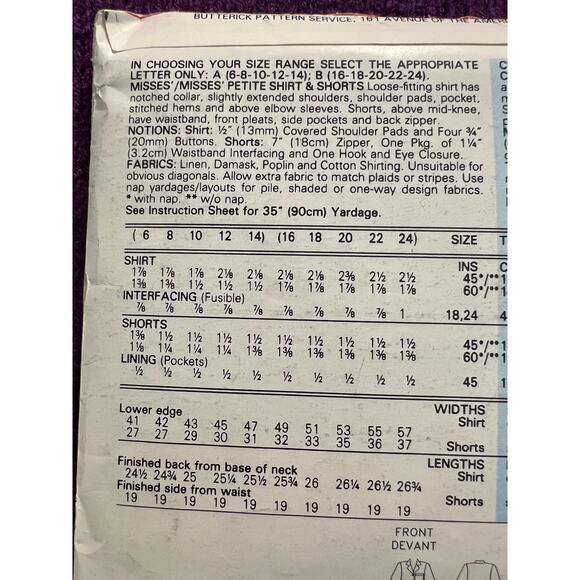 Butterick Sewing pattern 4810 button down shirt shorts size 6-12 - Picture 4 of 5